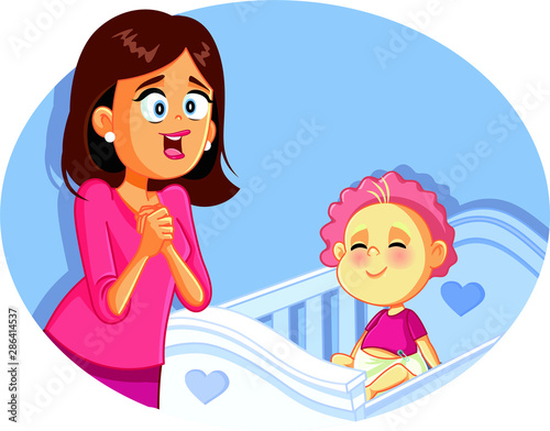 Happy Mother with Smiling Baby Vector Illustration