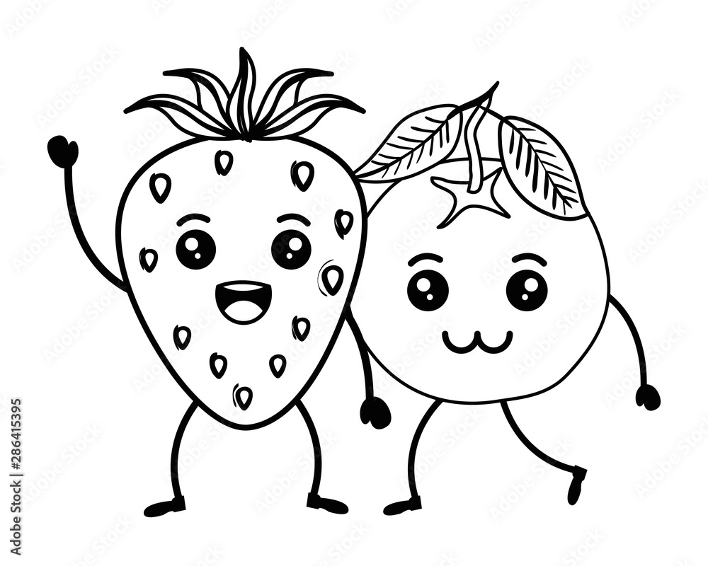 Obraz premium fresh strawberry and orange kawaii characters