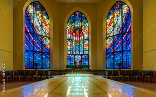 Obraz na płótnie multicolored window stained-glass windows inside a beautiful historic church building w salonie