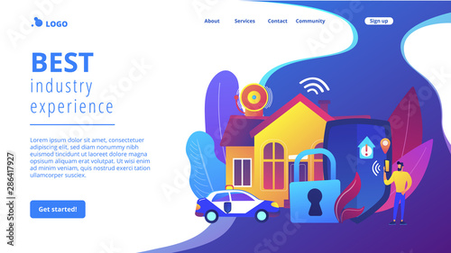 Safety measures, unauthorized access prevention. Security systems design, optimal building security solutions, best industry experience concept. Website homepage landing web page template.
