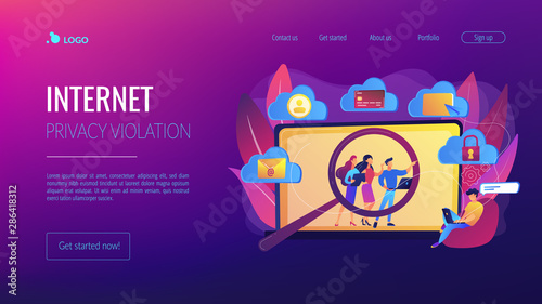 Online security breach, immoral private life offence. Digital ethics and privacy, digital mediums behavior, internet privacy violation concept. Website homepage landing web page template.