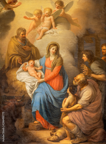 CATANIA, ITALY - APRIL 7, 2018: The painting of Nativity in church Chiesa di San Placido by Stefano Tofanelli (1750 - 1812).
