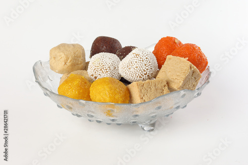 Traditional Bengali sweet sandesh rosokdom kalojam laddu Balushahi photo