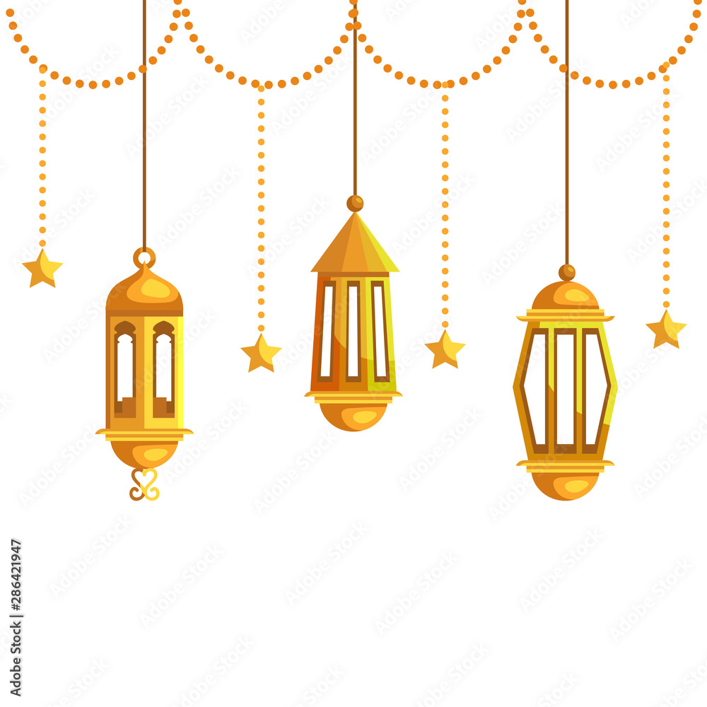 ramadan kareem lamps and stars hanging decoration