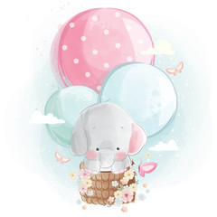 Rollo Babyzimmer Süßer Elefant fliegt mit Luftballons  © Lorarts