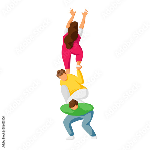 pyramid of people. people help each other. people reach up