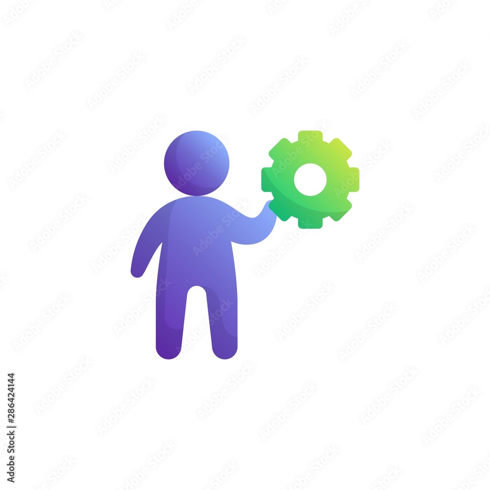 Man and gear flat icon, Developer vector sign, Management colorful pictogram isolated on white. Symbol, logo illustration. Flat style design