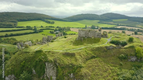 Cinematic 4K aerial panning shot, background comes into view, Rock of Dunamase, Portlaoise, Ireland. photo