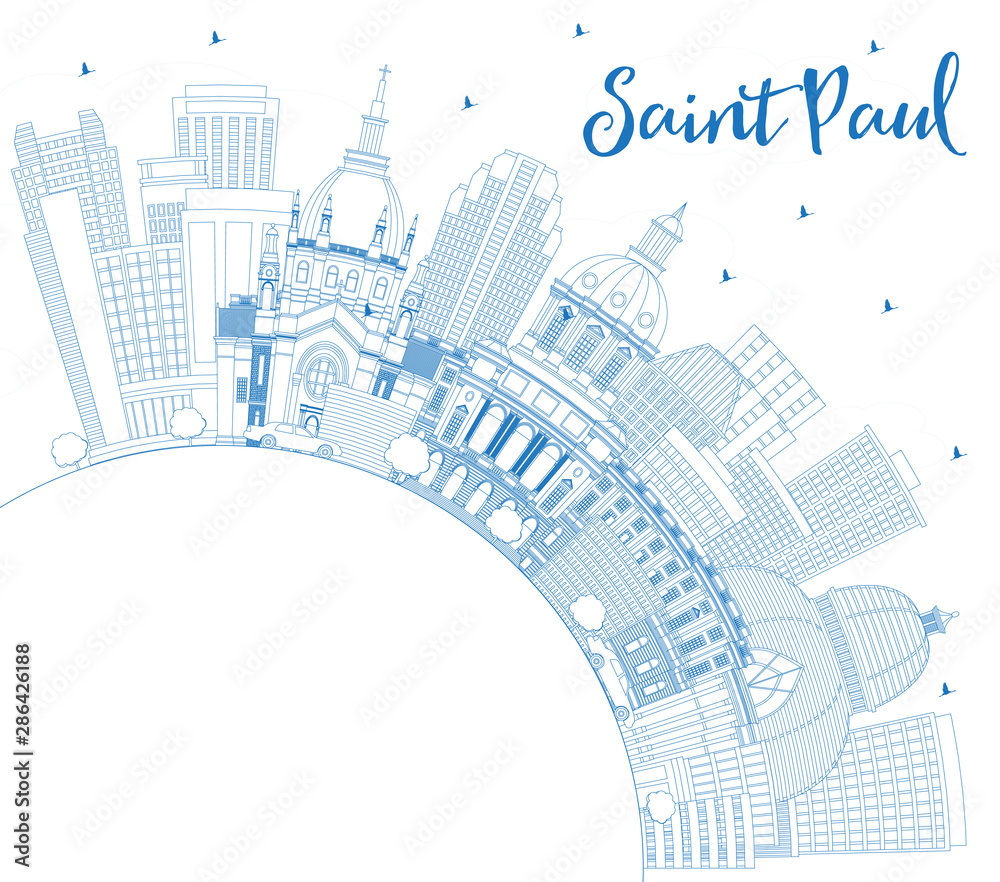 Fototapeta premium Outline Saint Paul Minnesota City Skyline with Blue Buildings and Copy Space.