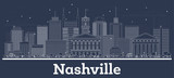 Outline Nashville Tennessee USA City Skyline with White Buildings.