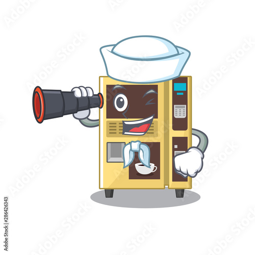 Sailor with binocular coffee vending machine in a karakter photo