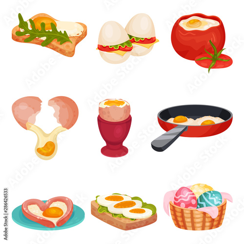 Set of egg dishes. Vector illustration on a white background.