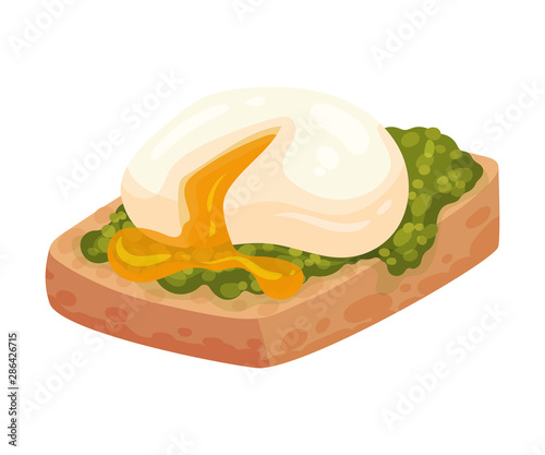 Sandwich with poached egg. Vector illustration on a white background.