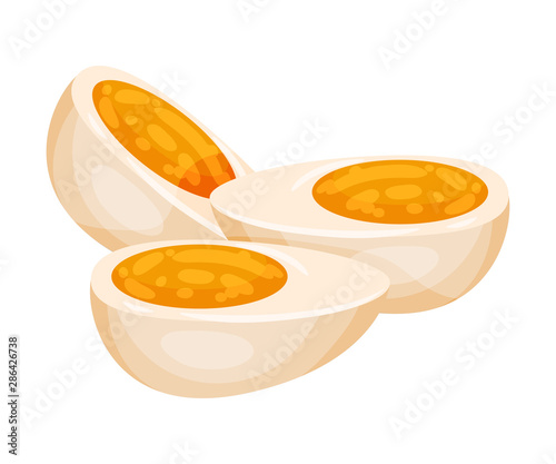 Halved boiled eggs. Vector illustration on a white background.