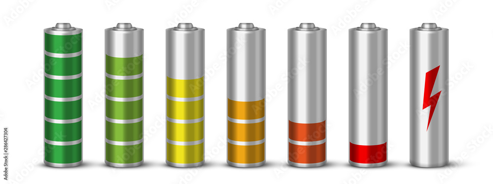 Obraz premium Battery charging realistic vector illustration set