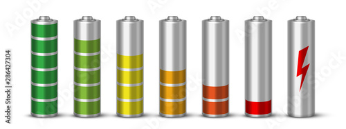 Battery charging realistic vector illustration set