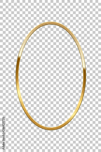 Golden oval isolated on transparent background. Vector golden frame.
