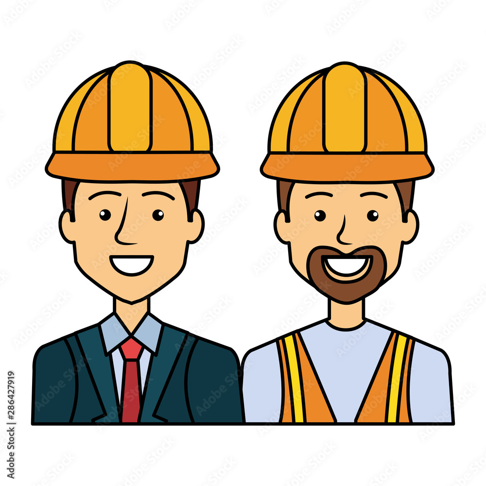 engineer and builder with helmets avatars characters engineer and builder with helmets avatars characters