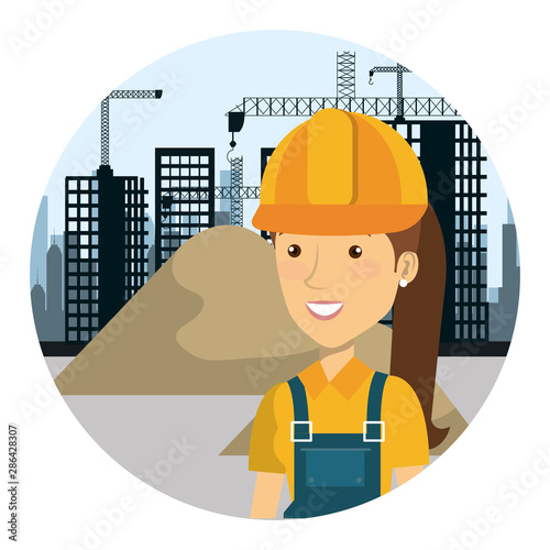 female builder constructor on workside character photo