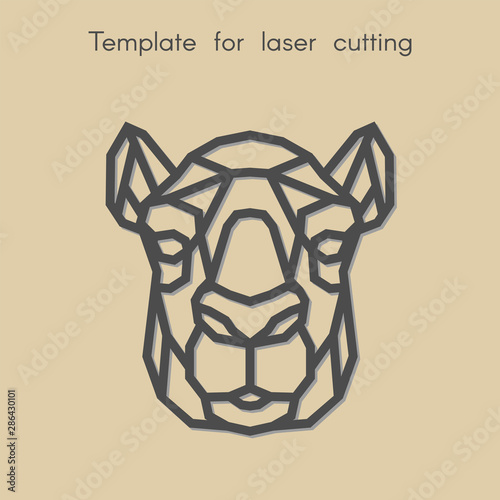   Template animal for laser cutting. Abstract geometric camel for cut. Stencil for decorative panel of wood, metal, paper. Vector illustration.