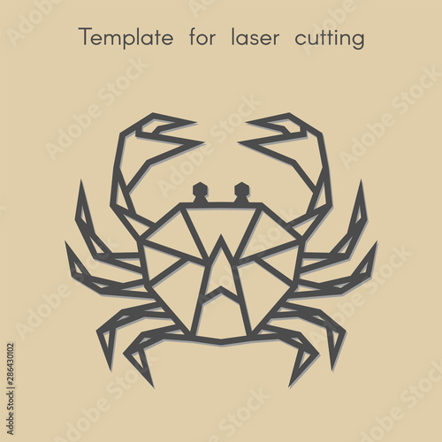   Template animal for laser cutting. Abstract geometric crab for cut. Stencil for decorative panel of wood, metal, paper. Vector illustration.
