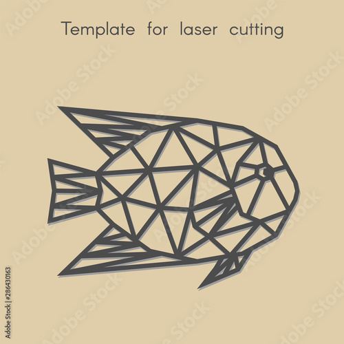   Template animal for laser cutting. Abstract geometric fish for cut. Stencil for decorative panel of wood, metal, paper. Vector illustration.