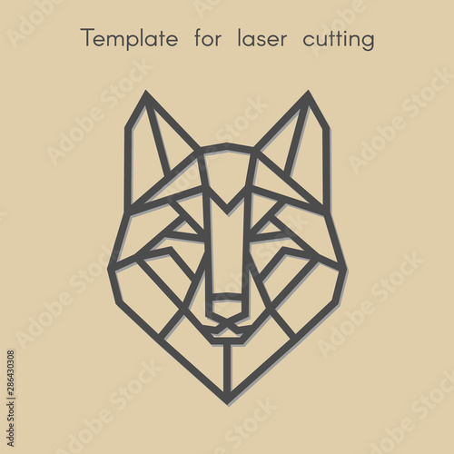   Template animal for laser cutting. Abstract geometric wolf for cut. Stencil for decorative panel of wood, metal, paper. Vector illustration.