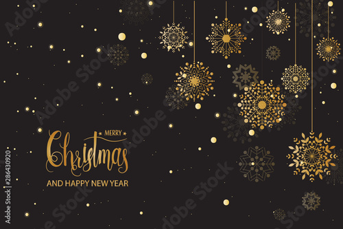 golden snowflake merry christmas decoration glitter eps10 vector illustraton