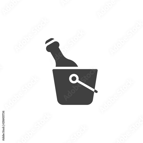 Champagne bottle in the ice bucket vector icon. filled flat sign for mobile concept and web design. Wine and Ice bucket glyph icon. Symbol, logo illustration. Vector graphics