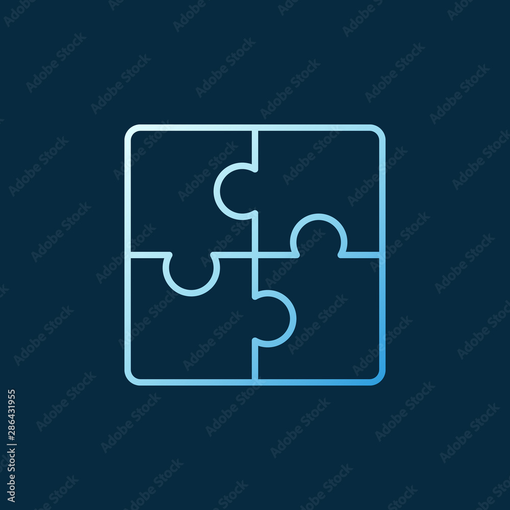 Puzzle vector concept blue icon or logo in outline style on dark background Puzzle vector concept blue icon or logo in outline style on dark background