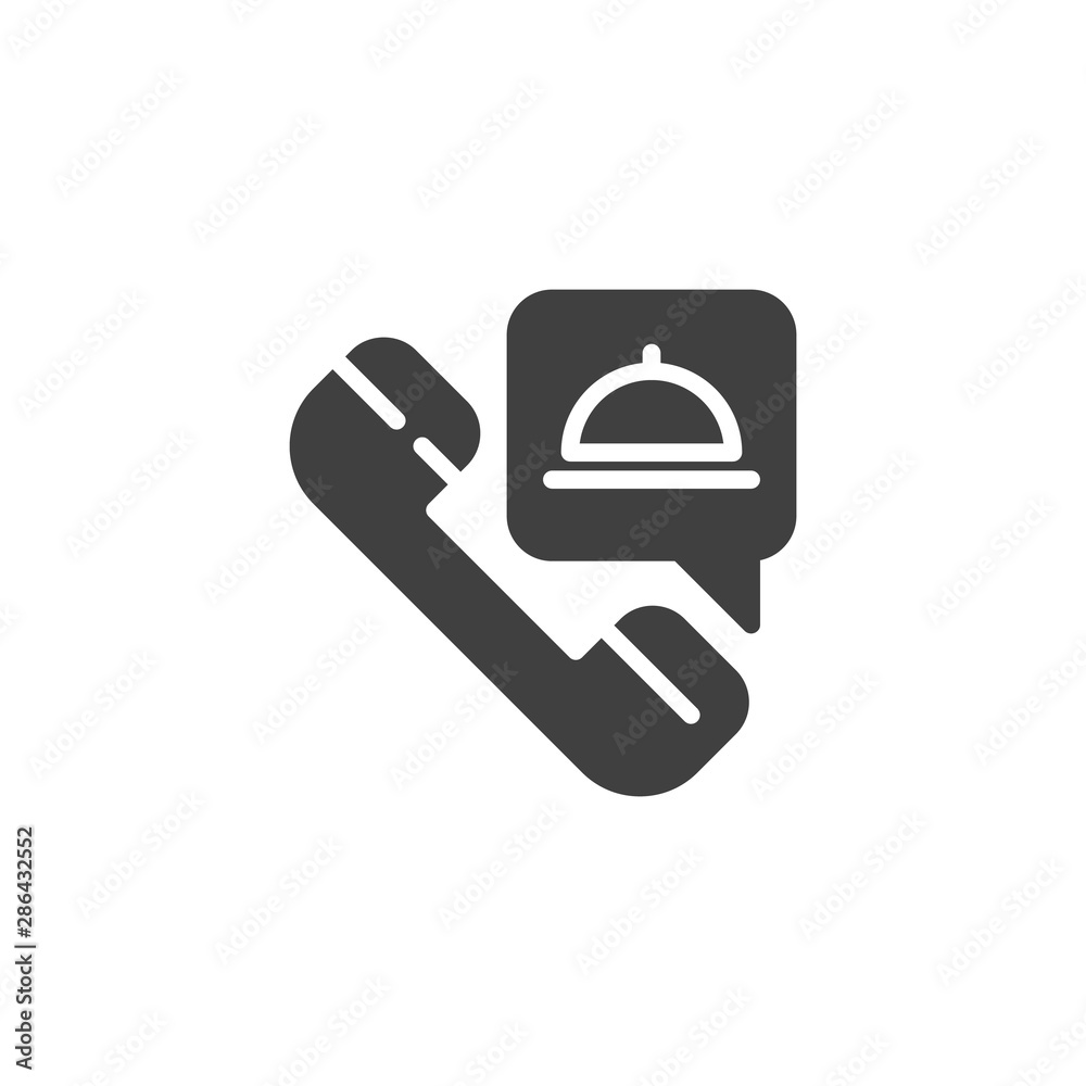 Food delivery call phone vector icon. filled flat sign for mobile concept and web design. Food order telephone call glyph icon. Symbol, logo illustration. Vector graphics Food delivery call phone vector icon. filled flat sign for mobile concept and web design. Food order telephone call glyph icon. Symbol, logo illustration. Vector graphics