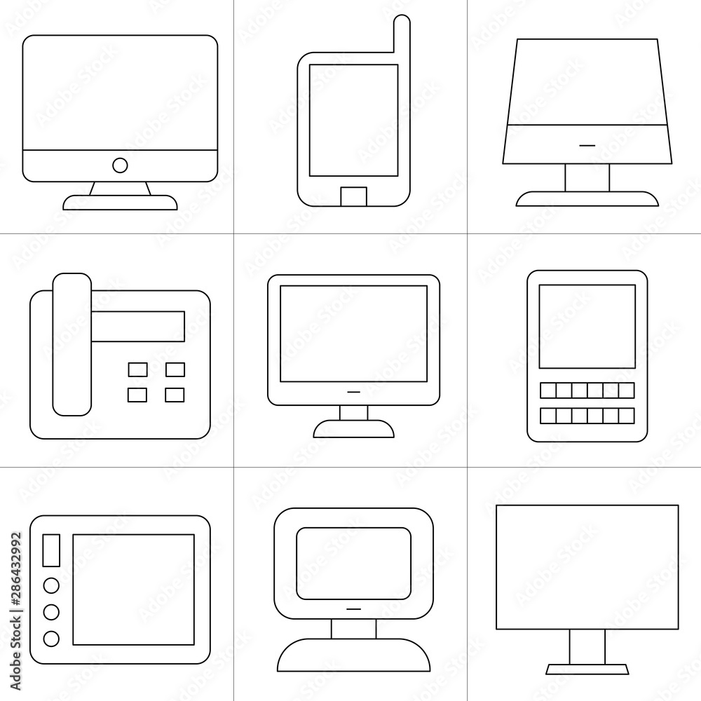 computer, mobile phone and smartphone icons thin line design computer, mobile phone and smartphone icons thin line design