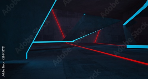 Abstract architectural concrete interior of a minimalist house with color gradient neon lighting. 3D illustration and rendering. © SERGEYMANSUROV