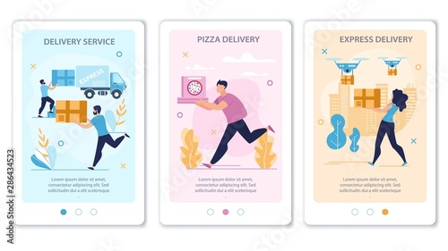 Set Advertising Banner Pizza Delivery Lettering.