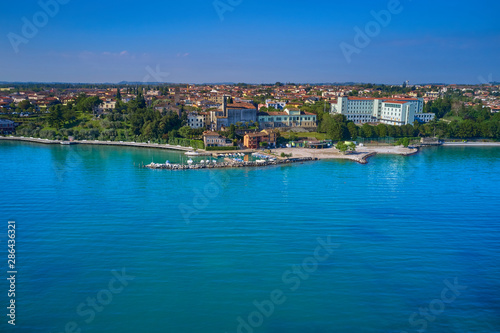 Panoramic view of the town of Rivoltella del Garda Italy. Aerial view.