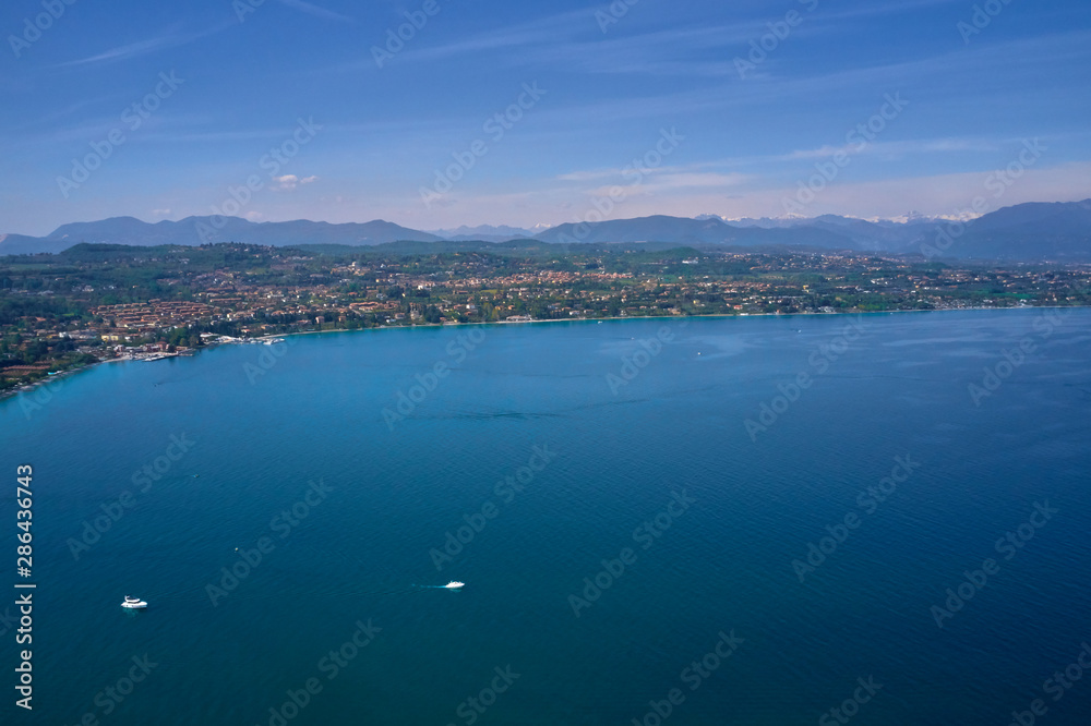 Panoramic view of the town of Rivoltella del Garda Italy. Aerial view.