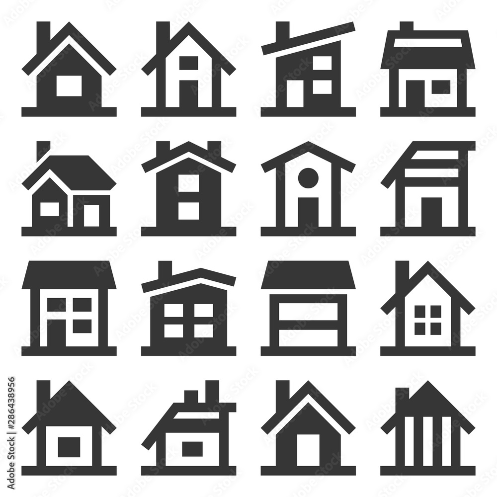 House Icons Set on White Background. Vector