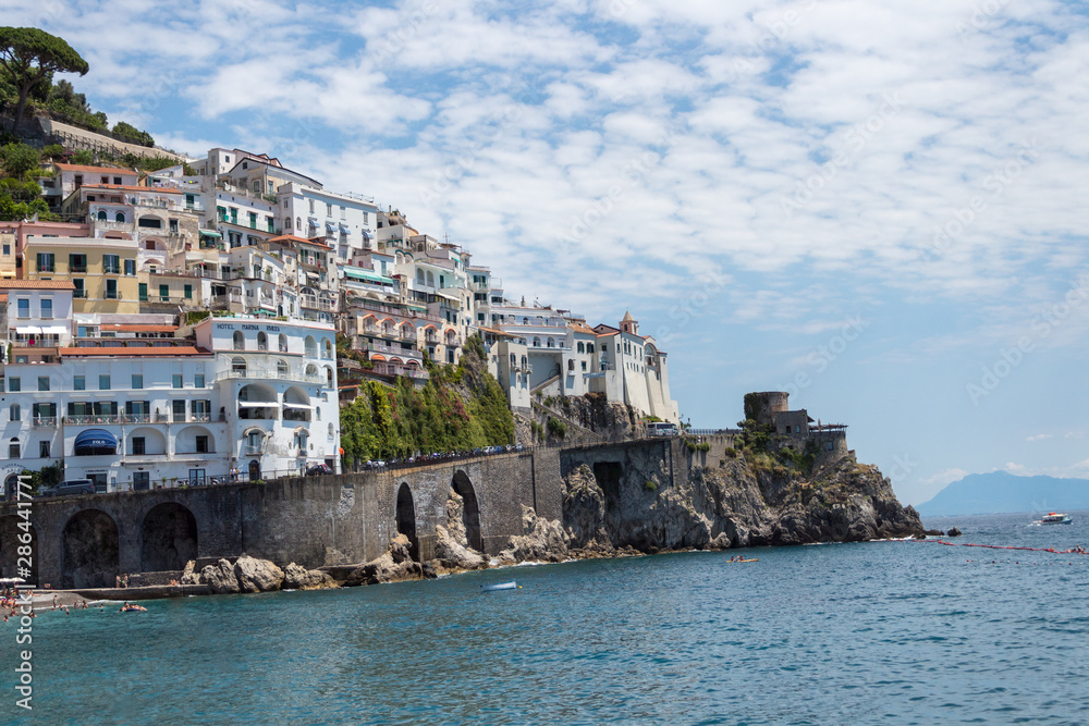  panorama of the architecture of the village of Amalfi in Italy
