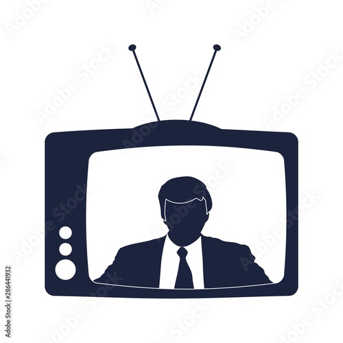 Television set broadcasting the news with an reporter