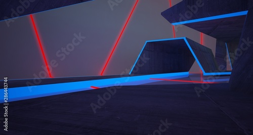 Abstract architectural concrete and white interior of a minimalist house with color gradient neon lighting. 3D illustration and rendering. © SERGEYMANSUROV
