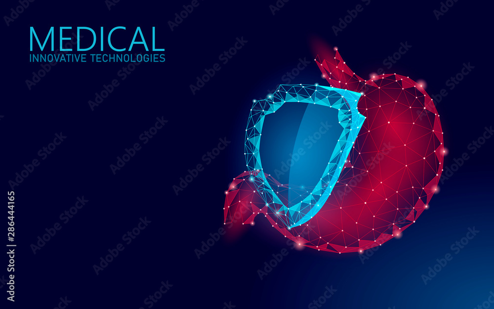 Tåler reform konvertering Human stomach 3d protection shield medicine low poly concept. Triangle red  pharmacy drugstore background. Supplement recovery reconstruction vector  illustration Stock Vector | Adobe Stock