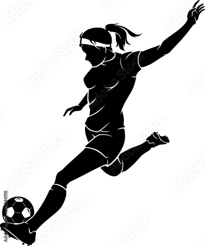 Women's Soccer Sport Action, Ball Kick Silhouette
