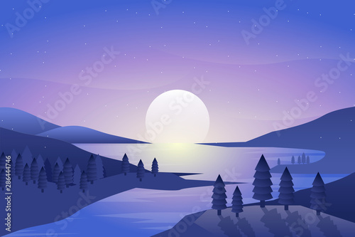 Night landscape with sea and sky illustration