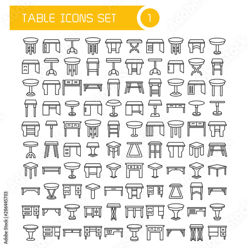 big set table and desk icons, furniture decoration set