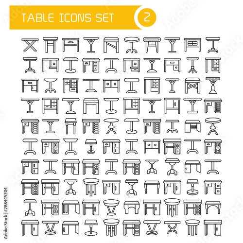 big set table and desk icons, furniture decoration set