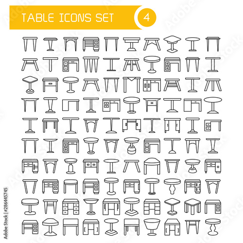 big set table and desk icons, furniture decoration set