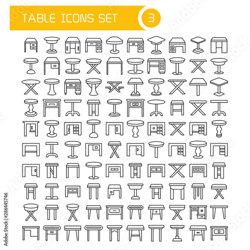 big set table and desk icons, furniture decoration set