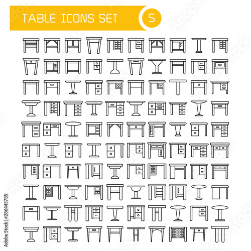 big set table and desk icons, furniture decoration set