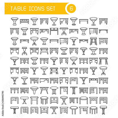 big set table and desk icons, furniture decoration set