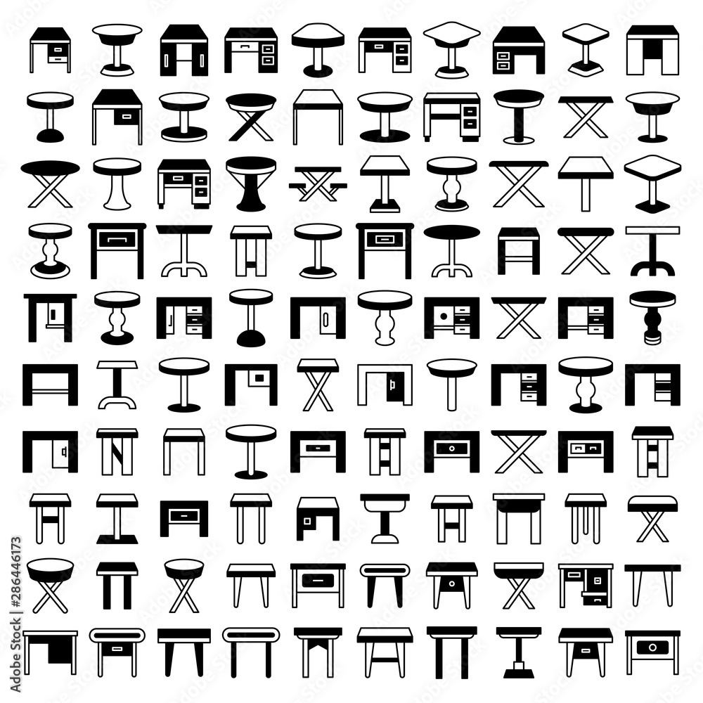 vector set desk and table icons vector set desk and table icons
